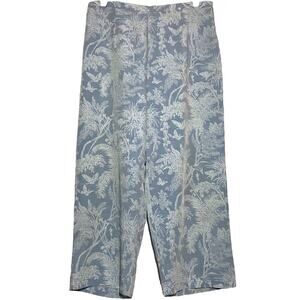 Vintage Cynthia Max Relax Pants Wide Leg USA Elastic Waist Floral Blue Large
